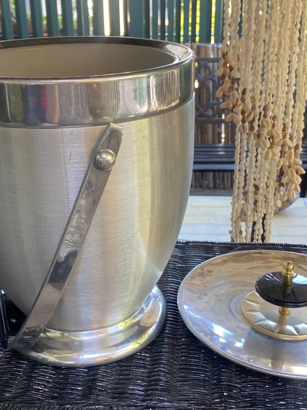 Large beautiful vintage aluminum mid-century Kromex Atomic Ice Bucket